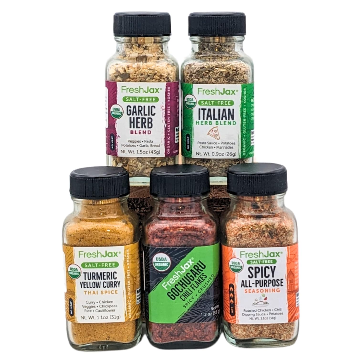 81tIe0blqL._SL1500_.jpg FreshJax Organic Salt Free Seasonings Gift Set | Pack of 5 Organic Sodium Free Seasoning | Grilling gifts for Men | Salt Free Seasonings and Spices for Cooking | Gourmet Seasoning Set - Image 1