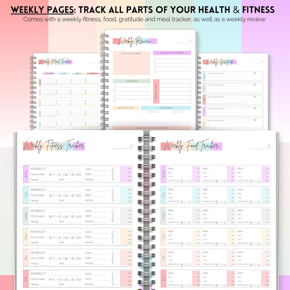 Wellness Journal - 90 Day Health, Fitness, Gratitude, Mindfullness, Wellbeing, Habit, Goals, Diet & Food Tracker - A5 (Pastel Rainbow) - Image 3