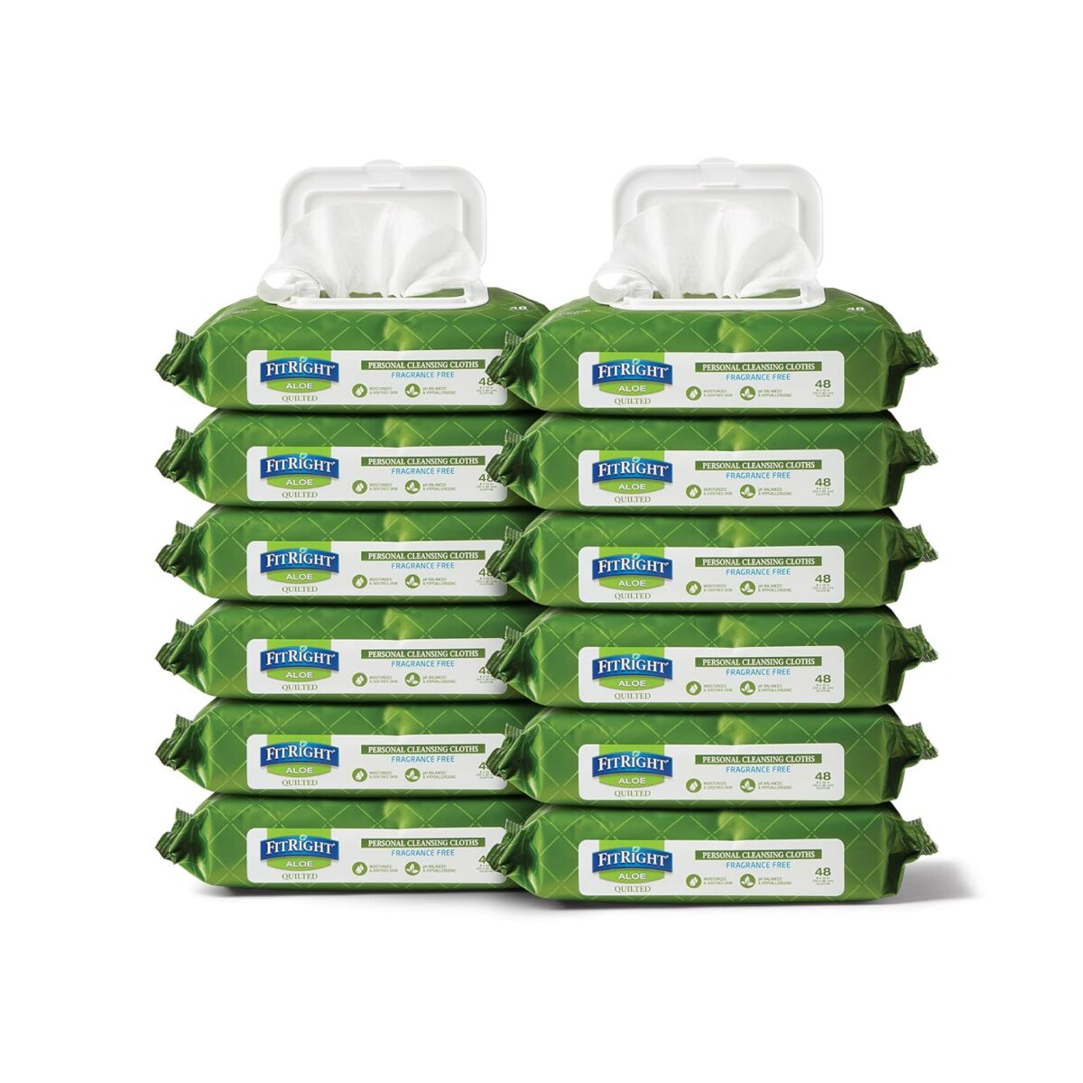 FitRight Aloe Quilted Heavyweight Personal Cleansing Cloth Wipes, Unscented, 576 Count, 8 x 12 inch Adult Large Incontinence Wipes - Image 3