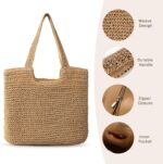Beach Bag, Large Beach Bag for Women, Woven Straw Beach Tote Bag Waterproof, Weaving Swim Shopping Travel Bag - Image 3