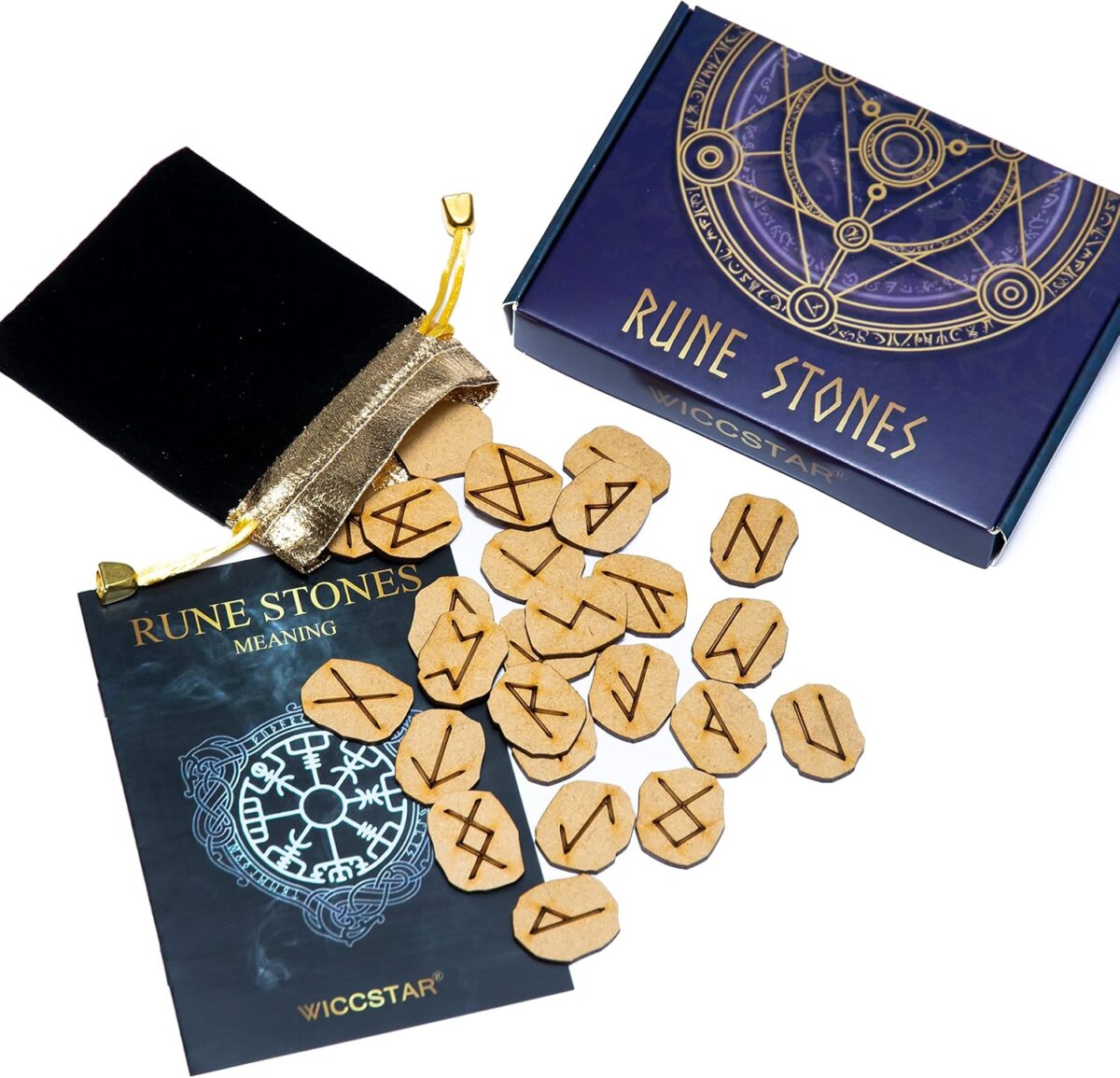 Runes Stones Set with Velvet Pouch, Instruction Guide, and Layout Chart Box for Beginners and Experienced Users - Image 3