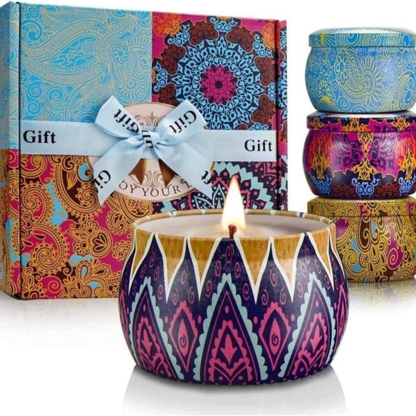 Scented Candles Gift Set, 8% Essential Oil, 4 Pack Aromatherapy Candle, Stress Relief Gifts for Women,120H Burning, Candles for Home Scented, Ideal for Birthday, Christmas, Thanksgiving, Mother's Day