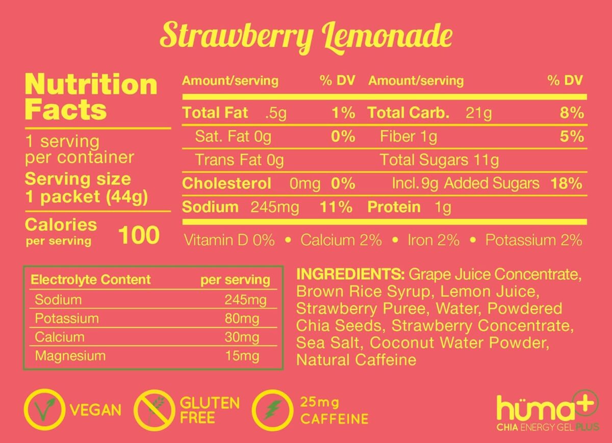 Huma Plus (Double Electrolytes) Chia Energy Gel, Variety Pack, 12 Gels - Stomach Friendly, Real Food Energy Gels - Image 2