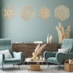 Leinuosen 4 Pcs 12 Inch Crystal Grid Board Sacred Geometric Wall Art Set Metatron Cube, Flower of Life, Sri Yantra, 64 Star Tetrahedron Pagan Decor Home Wall Decor for Room (Wood Color) - Image 7