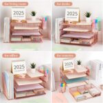 gianotter Paper Letter Tray Organizer with File Holder, 4-Tier Desk Accessories & Workspace Desk Organizers with Drawer and 2 Pen Holder for Office Supplies (Rose Gold) - Image 5