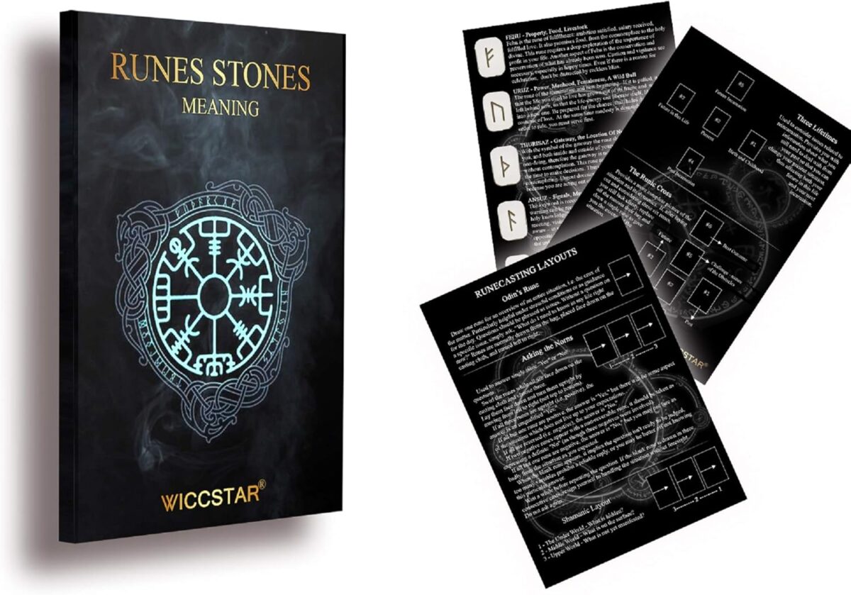 Runes Stones Set with Velvet Pouch, Instruction Guide, and Layout Chart Box for Beginners and Experienced Users - Image 2