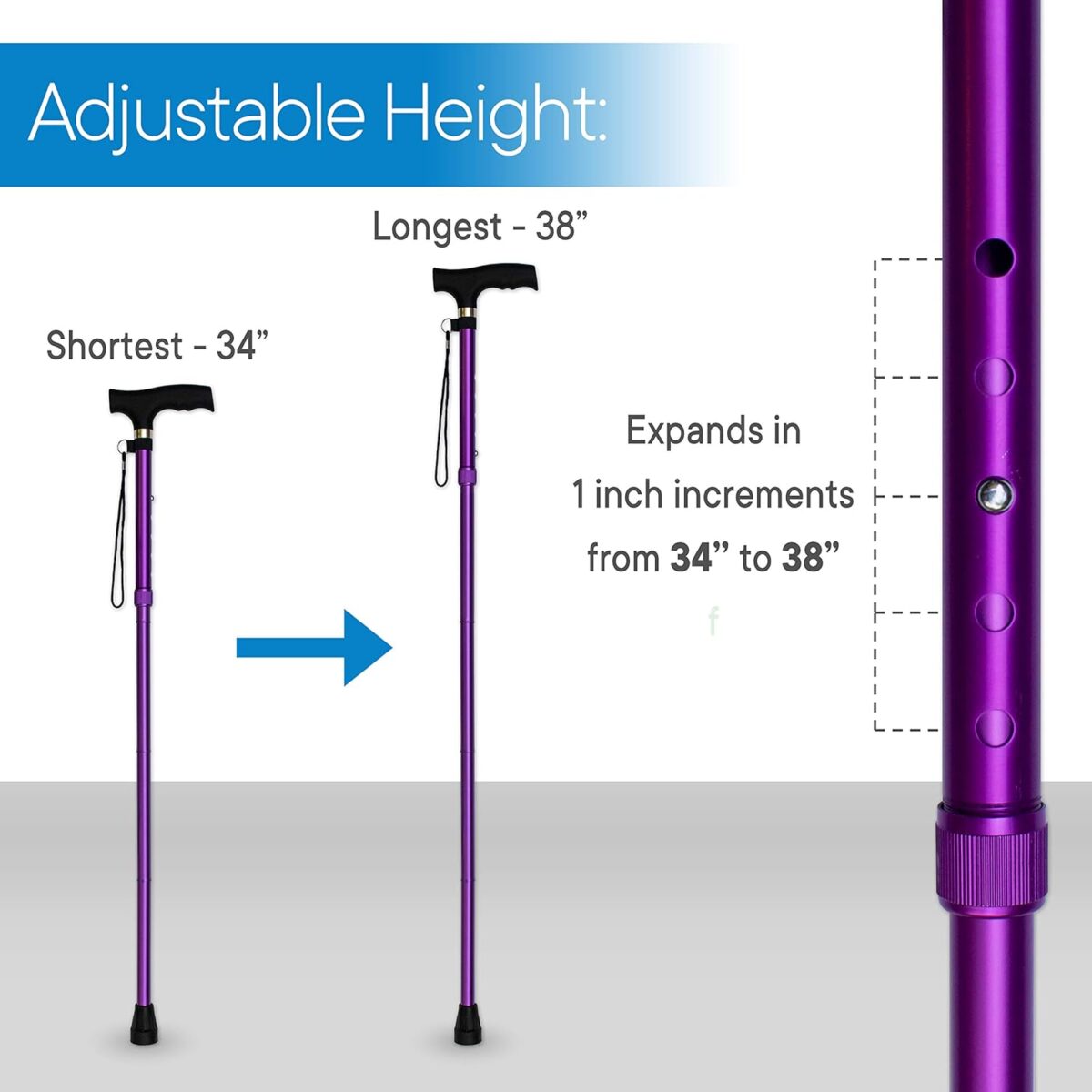 RMS Folding Cane - Foldable Walking Cane with Adjustable Height - Collapsible and Lightweight - Soft Ergonomic Handle for Comfortable Grip - Portable Walking Stick for Mobility Aid - Image 4