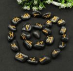 Black Agate Crystal Runes Set of 25 Engraved Rune Stones with Runes Book PDF - Image 2