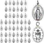 Milagrosa Medal Bulk Pack of 50, 1" Silver Milagrosa Medals Catholic Pendant for Women Necklace & Rosary Necklace,Religious Virgin Mary Cross Charms for Jewelry Making,Medalla De La Virgen Milagrosa