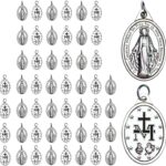 Milagrosa Medal Bulk Pack of 50, 1" Silver Milagrosa Medals Catholic Pendant for Women Necklace & Rosary Necklace,Religious Virgin Mary Cross Charms for Jewelry Making,Medalla De La Virgen Milagrosa