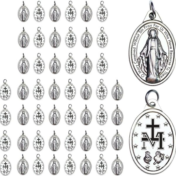 Milagrosa Medal Bulk Pack of 50, 1" Silver Milagrosa Medals Catholic Pendant for Women Necklace & Rosary Necklace,Religious Virgin Mary Cross Charms for Jewelry Making,Medalla De La Virgen Milagrosa