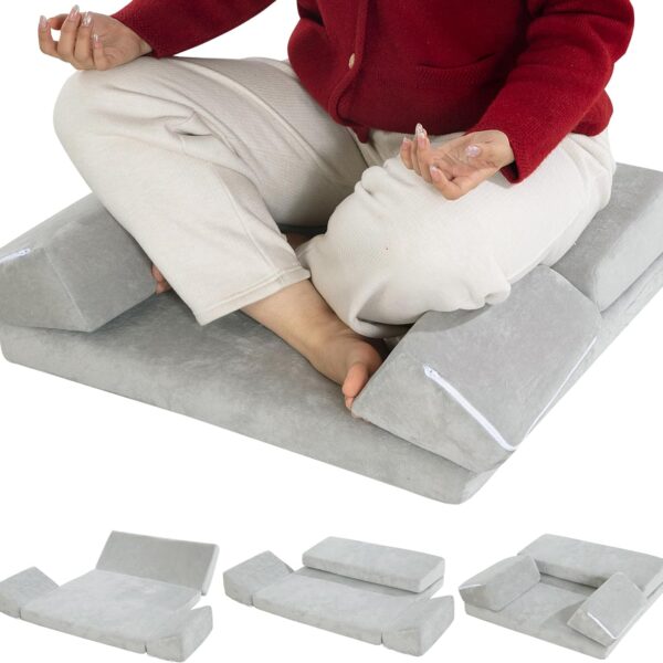 HOMBYS Meditation Cushion Foam Meditation Pillows for Sitting on Floor, Large Yoga Pillow for Adult, Meditation Mat with 2 Knee Cushions and Hip Support-3 Shapes for Different People-Supportive