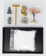 Nature's Mark Mini Zen Garden Kit for Desk with Rake, White Sand, Buddha, Lantern, Black Rectangle Base, River Rocks and Mini Blossom Tree (8Lx5W C) - Image 7