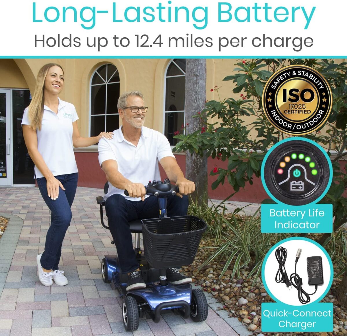 Vive 4 Wheel Mobility Scooter - Electric Powered Wheelchair Device - Compact Heavy Duty Mobile for Travel, Adults, Elderly - Long Range Power Extended Battery with Charger & Basket (FSA/HSA Eligible) - Image 2