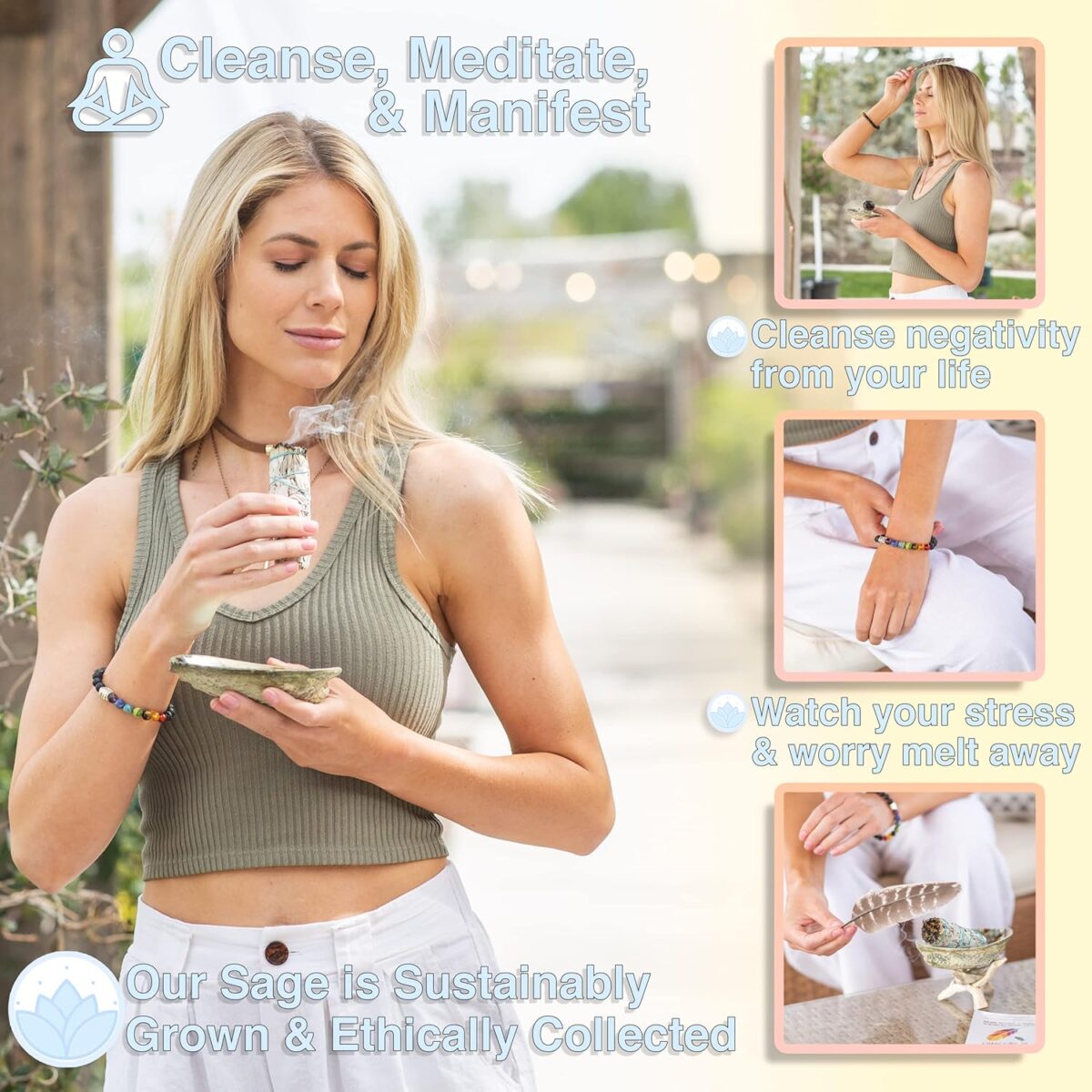 White Sage Smudging Kit Smudge Stick Gift Kit + Instructions & Blessings (Beginner's Kit) - Image 3