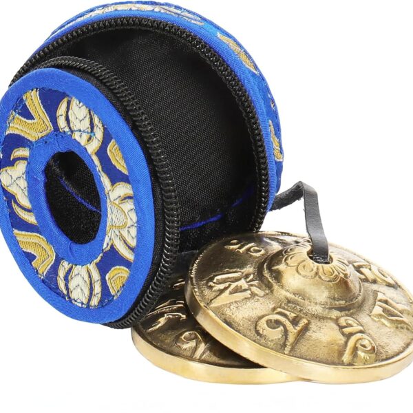 Ohm Store Tibetan Mantra Tingsha Bells with Blue Case- Handcrafted Meditation Accessory for Mindfulness, Yoga, and Sound Healing
