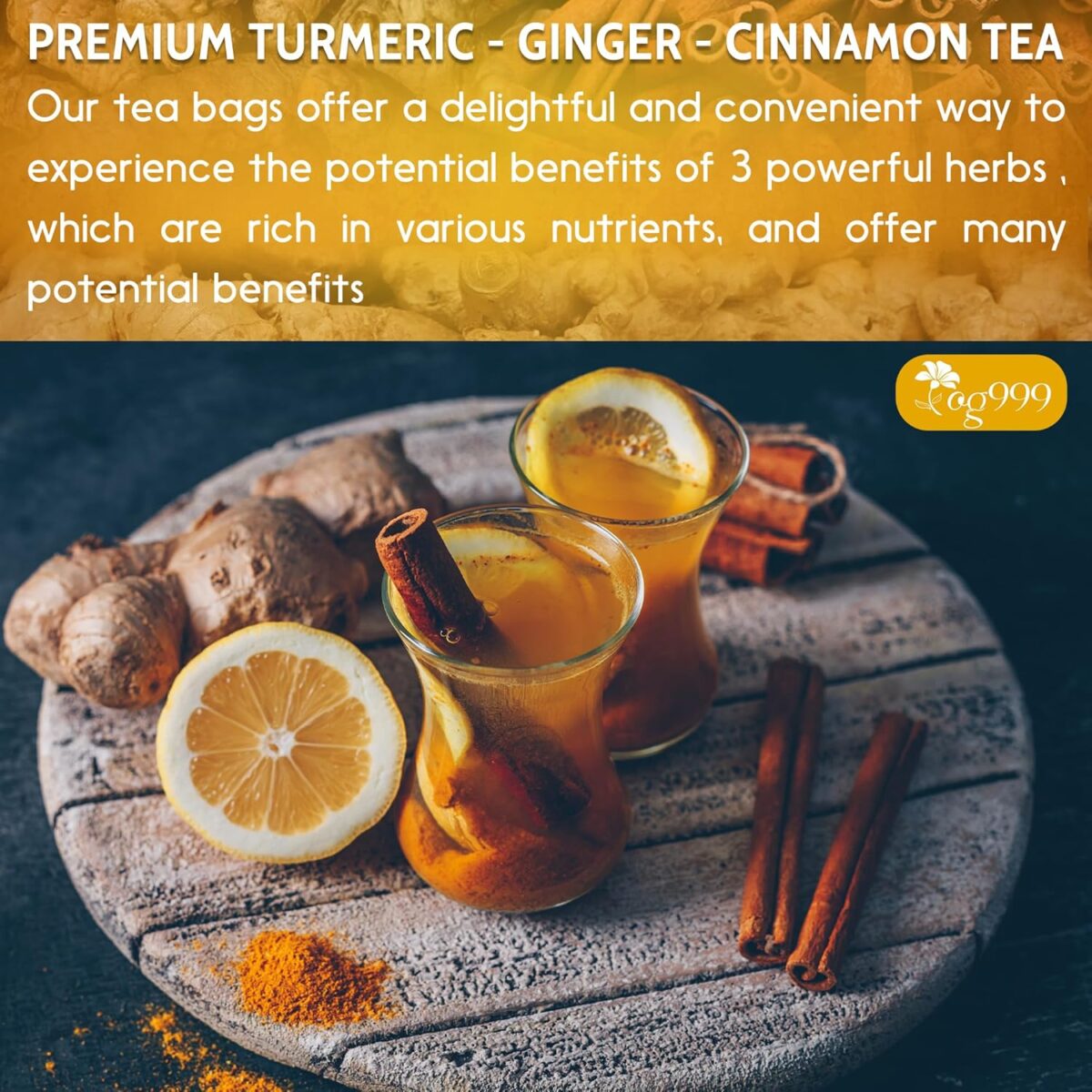 TOG999, 60 Tea Bags - Turmeric,Ginger,Cinnamon Tea,100% Natural,Hand-made Blend of Turmeric,Ginger,and Cinnamon. Eco-conscious Bags. Turmeric Ginger Herbal Tea. No Sugar,No Caffeine,No Gluten,Vegan. - Image 9