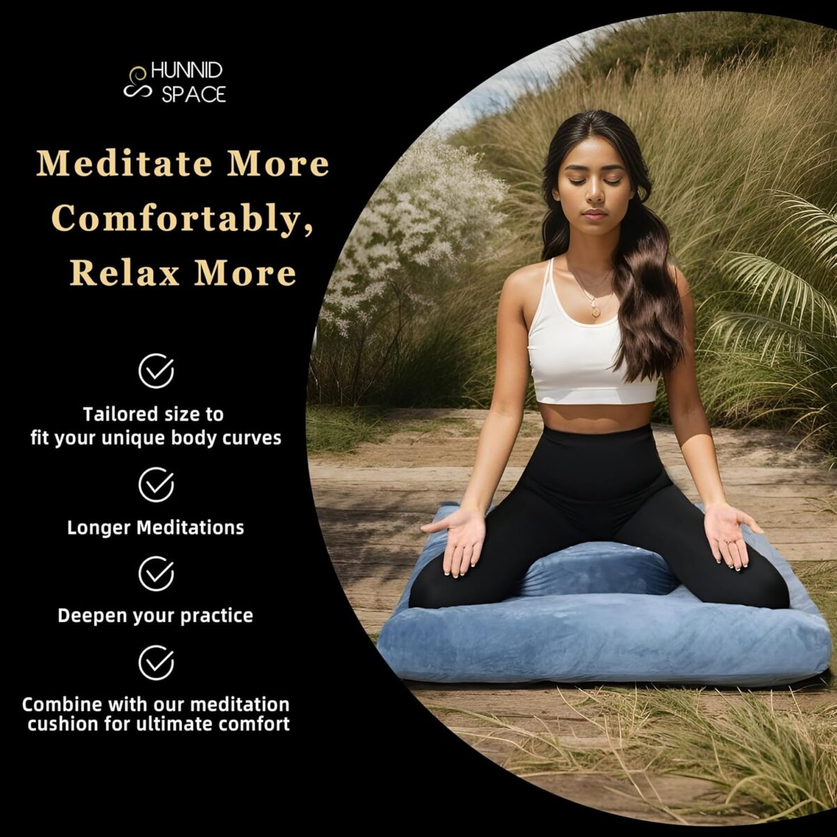 Meditation Cushion with Washable Premium Velvet Cover,100% Memory Foam Square Floor Cushion and Buckwheat Cushion Seating for Adults and Children Sitting, Yoga, Reading - Image 2