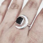 Natural Black Tourmaline Ring, Rough Tourmaline Crescent Moon Adjustable Ring, October, 925 Sterling Silver, Womens Ring, Christmas, Handmade, Statement Jewelry, Raw Gemstone Jewelry (10) - Image 4