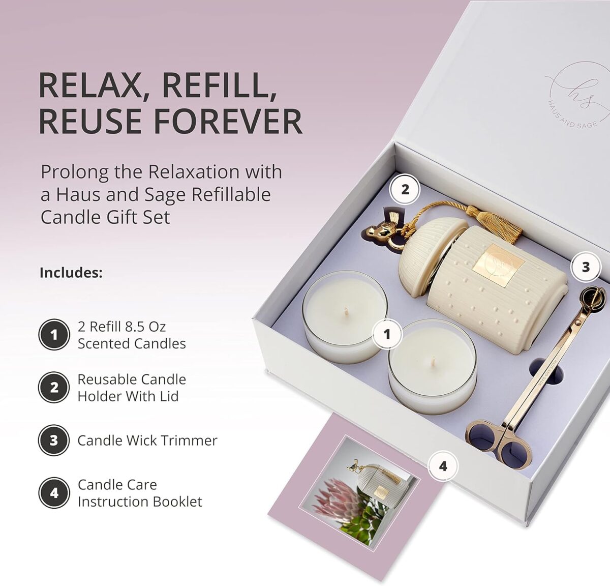 Scented Candles for Home Luxury Candle Gift Set - Candle Holder + 2 x 8.5oz Soy Candle Refills + Wick Trimmer - 115 Hour Burn - Birthday Gifts for Women - Centerpiece Decorations - 4 pcs - Image 2