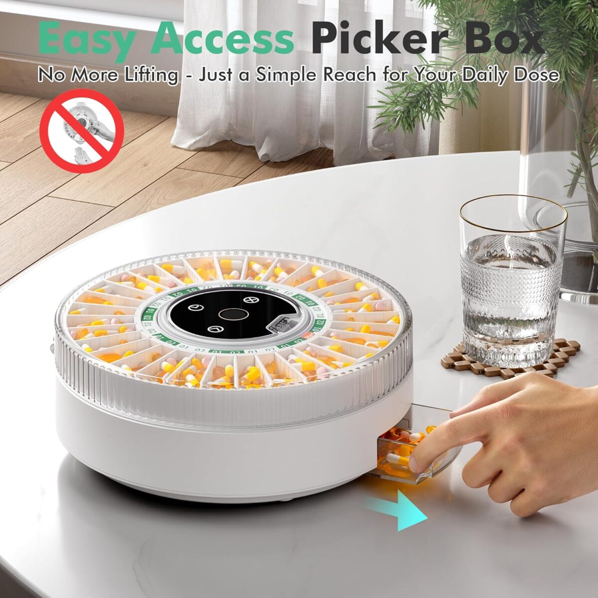 Windtrace Bluetooth Automatic Pill Dispenser for Elderly with Alarm, Smart Pill Dispenser with 31-Slot, Fingerprint& Mechanical Dual Lock Medication Dispenser, Timed Dispenser Machine (Green) - Image 2