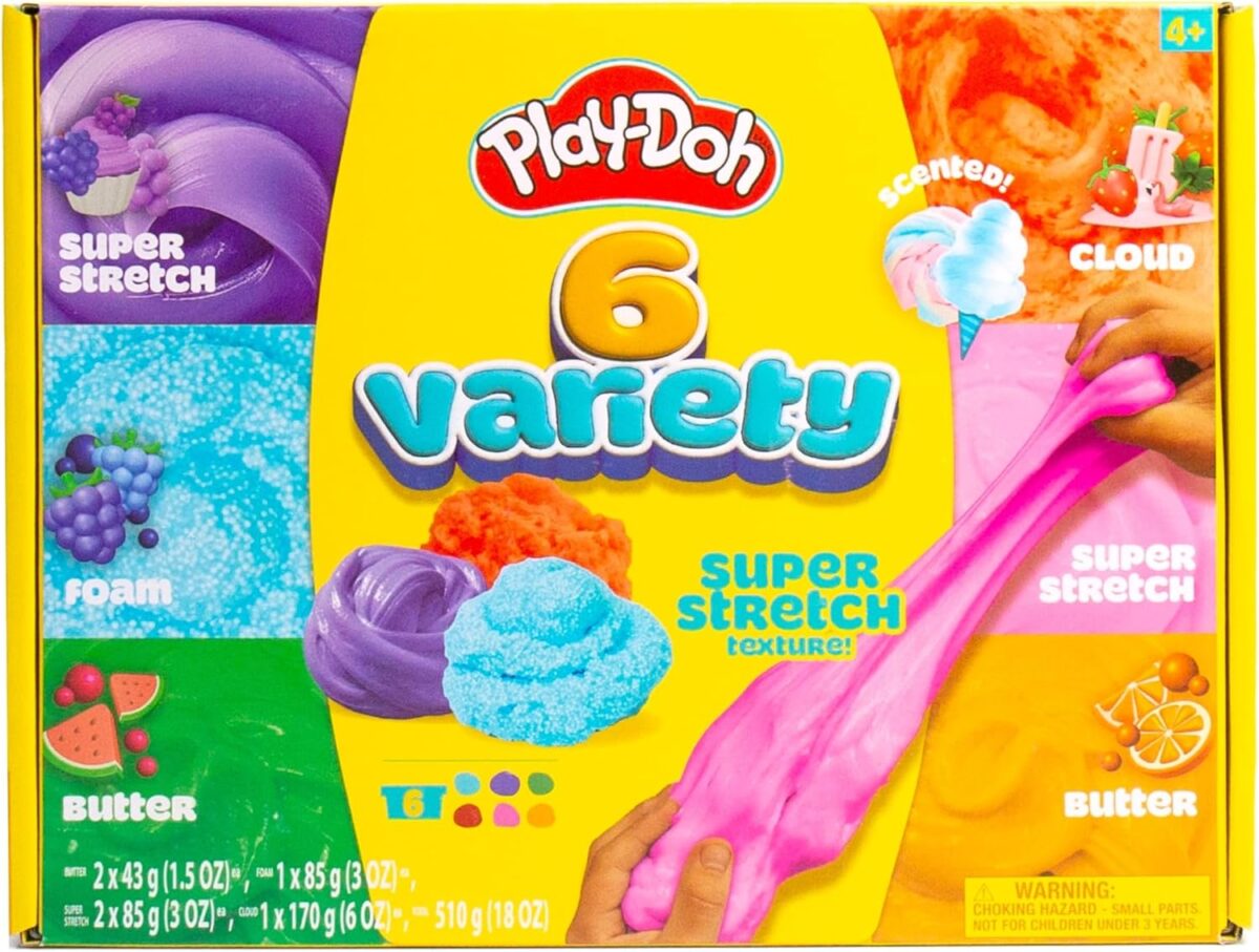 Play-Doh 6 Variety Compounds–Super Stretch, Play Foam, Butter, Cloud Dough for Kids, Sensory Dough, Kit, Gifts for Kids, Popular Kids Toys, Party Favors for Kids 8-12, Compound Packs - Image 1