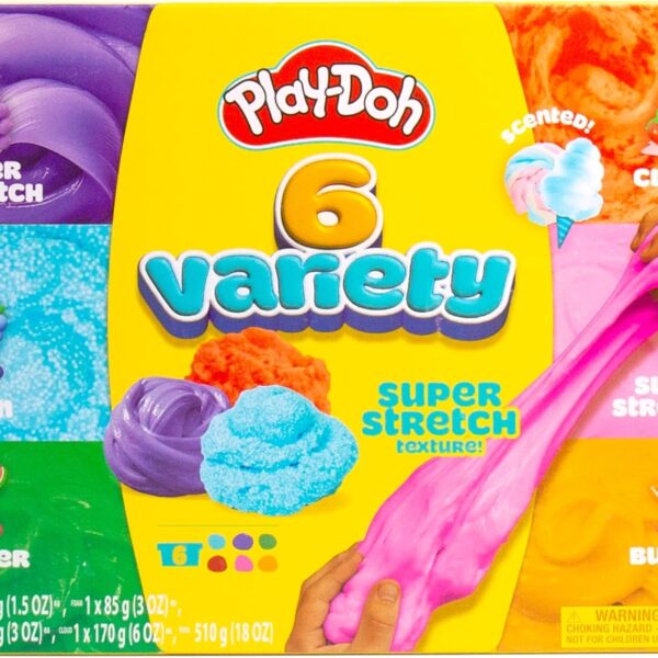 Play-Doh 6 Variety Compounds–Super Stretch, Play Foam, Butter, Cloud Dough for Kids, Sensory Dough, Kit, Gifts for Kids, Popular Kids Toys, Party Favors for Kids 8-12, Compound Packs