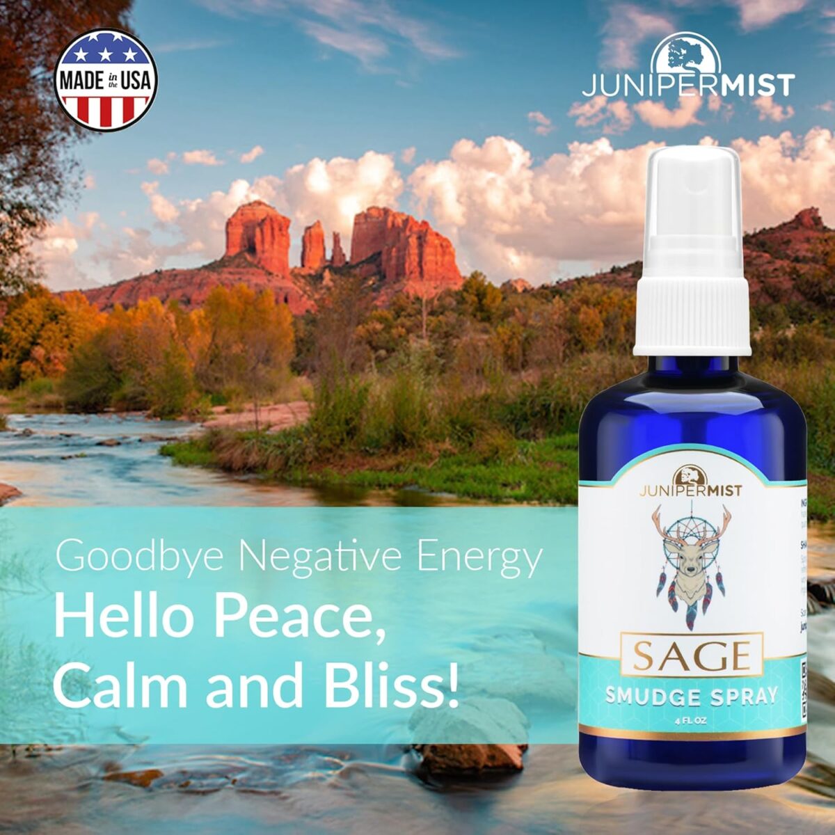 White Sage Smudge Spray (4 Fl Oz) - for Cleansing Negative Energy - Sage Spray Alternative to Incense Sticks - Sustainably Made in USA with Pure Essential Oils and Real Crystals - Image 4