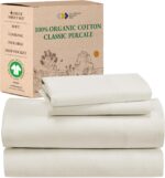 California Design Den 100% Organic Cotton Queen Sheet Set - Crisp Cotton Percale Sheets Queen, Deep Pockets, GOTS Certified, Cool and Durable Bedding Set - Ivory