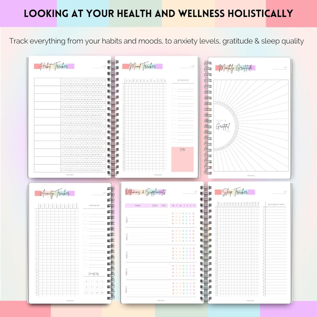 Wellness Journal - 90 Day Health, Fitness, Gratitude, Mindfullness, Wellbeing, Habit, Goals, Diet & Food Tracker - A5 (Pastel Rainbow) - Image 5