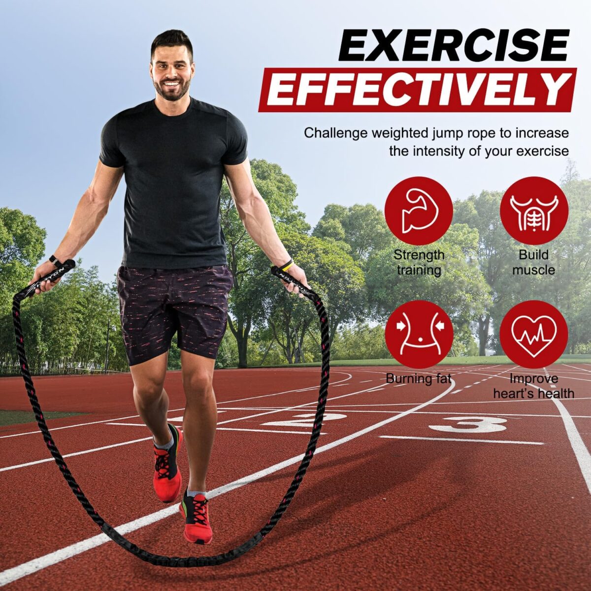Jump Rope, Weighted Jump Ropes for Men women, 2.8lb 3.8lb 5lb Heavy Skipping Rope for Exercise, Adult Jumpropes for Home Workout, Improve Strength and Building Muscle,Total Body Workout Equipment - Image 3
