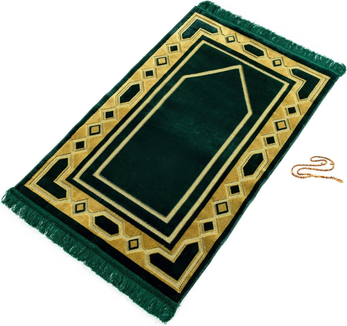 Home Collection Islamic Prayer Mat - Islam Praying Rug for Muslim Women & Men - Soft Turkish Salah Mats Eid & Ramadan Gifts - Pray Bead (Tesbih) Included - Made in Turkiye - Green - Image 1