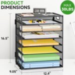 8 Tier Paper Organizer with Handle, Metal Mesh Desk File Organizer, Large Capacity Desk Organizer Paper Letter Tray Organizer for Office, Home or School File Folder Holder - Black - Image 2