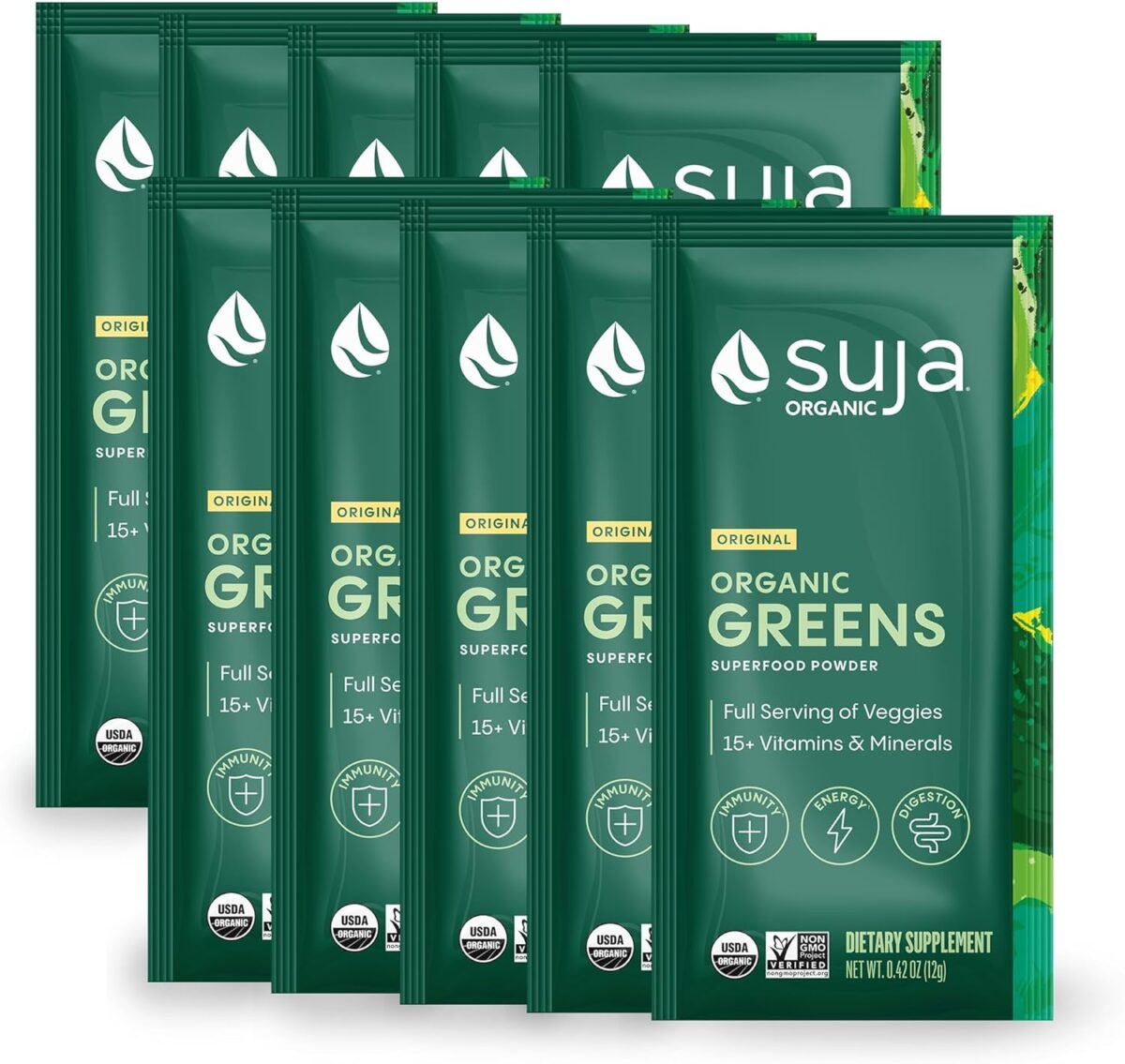 Suja Organic Greens Powder Probiotic Blend, Spirulina, Daily Superfood Drink or Smoothie Mix for Immune Support, Digestion, & Energy, Vegan, Gluten Free, Non GMO, 10 Servings - Image 1