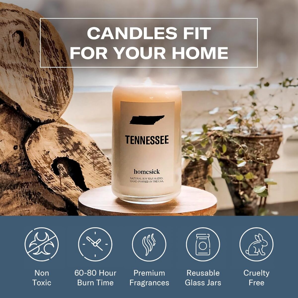Homesick Scented Candles for Home (Tennessee) - 13.75 oz Long-Lasting Soy Wax Jar Candle for Women & Men for All Occasions, 60-80 Hours Burn Time - Notes of Patchouli, Sandalwood & Tonka Bean - Image 6