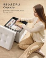SONGMICS Small Storage Ottoman, Folding Ottoman Cube, 15 x 15 x 15.7 Inches, Footstool, Footrest, 9.8 Gal. (37 L), Velvet Surface, for Bedroom, Living Room, Dorm, Cappuccino Beige ULSF0516W02 - Image 6