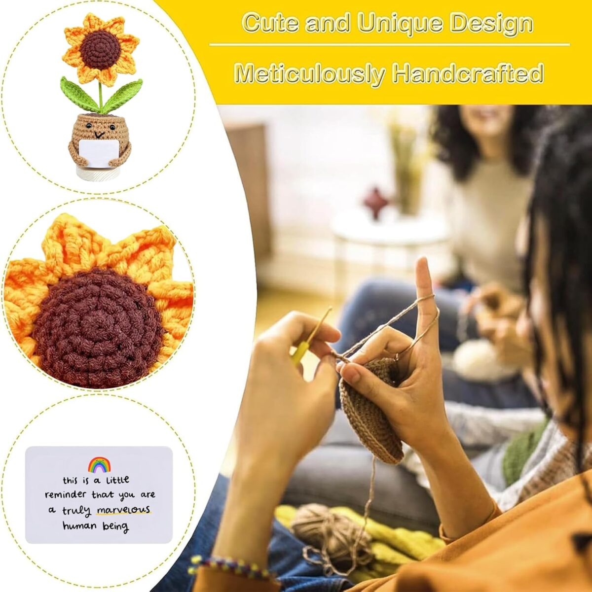 Gossby Handmade Positive Sunflower Doll Crochet with Card - This is A Little Reminder - Appreciation Gift for Coworker, Friend, Teacher, Sister, Mom - Christmas, Birthday, Thank You Gift Women, Men - Image 7