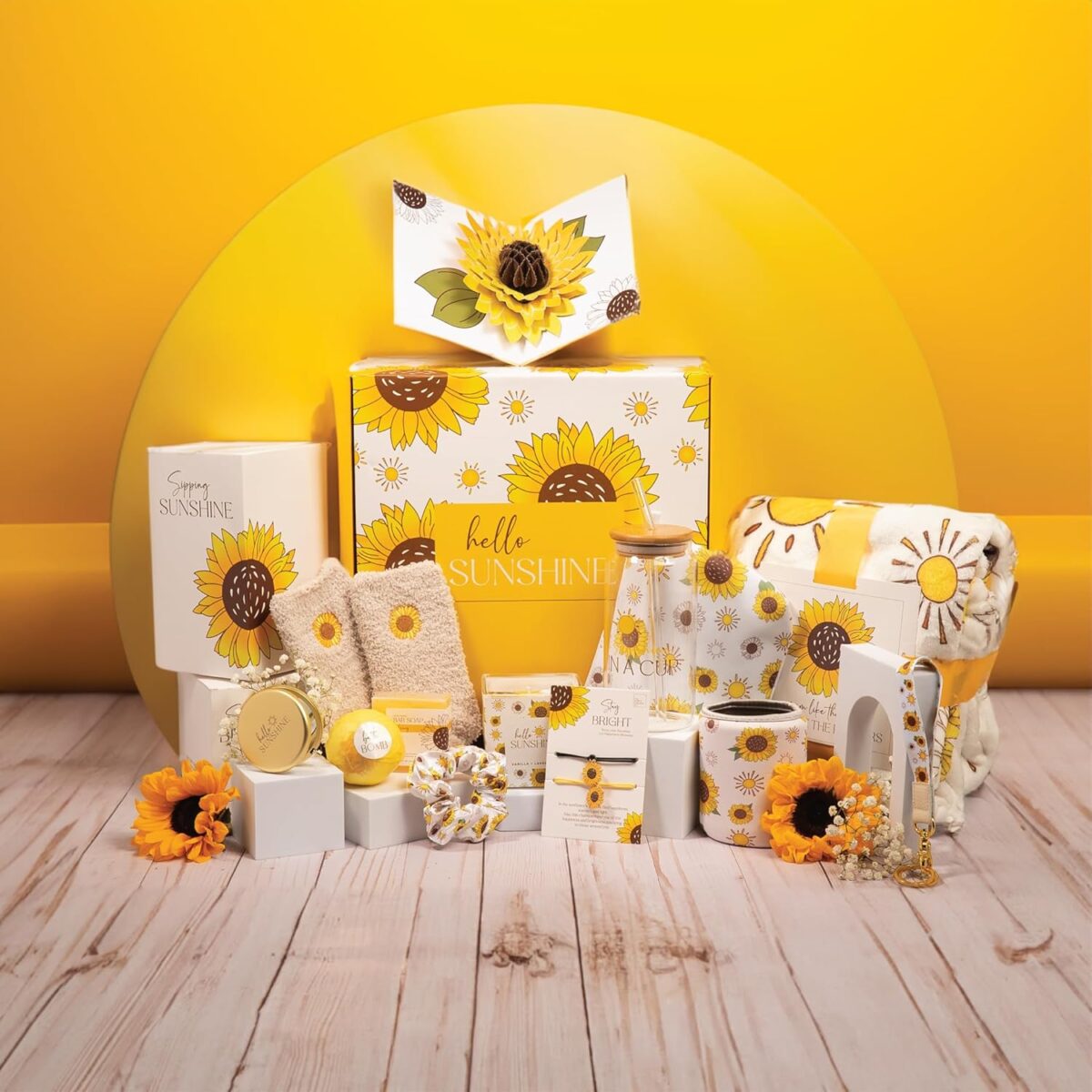 The Love Crate Co Sunflower Gifts for Women, 15pc Gift Box for Birthdays, Get Well Soon Basket, Thinking of You Care Package, Sunshine and Wellness Presents for Women. - Image 7