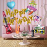 Inflatable Rock Star Toy Set, 7 Pack Inflatable Boom Box Mobile Phone Guitar Bass Party Props for 80's 90's Party Decorations, Rock and Roll Party Favors Supplies, Christmas Birthday Party Gifts. - Image 3