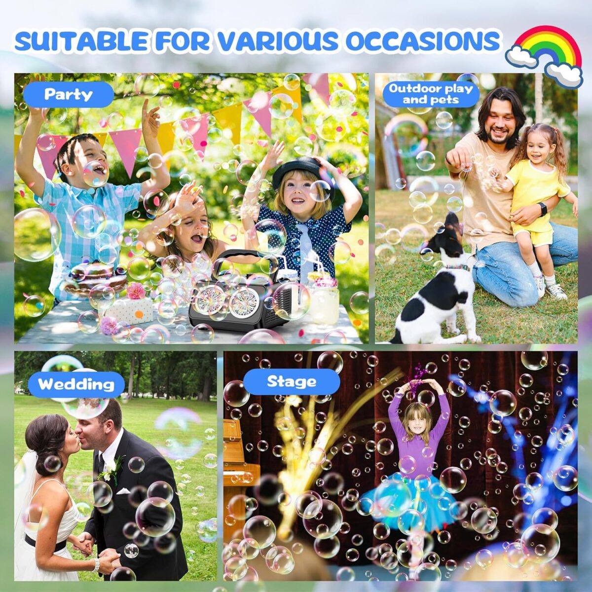 SHCKE Automatic Bubble Machine Upgrade Bubble Blower with 2 Fans, 20000+ Bubbles Per Minute Bubbles for Kids Portable Bubble Maker Operated by USB or Batteries for Outdoor Wedding Birthday Easter - Image 4