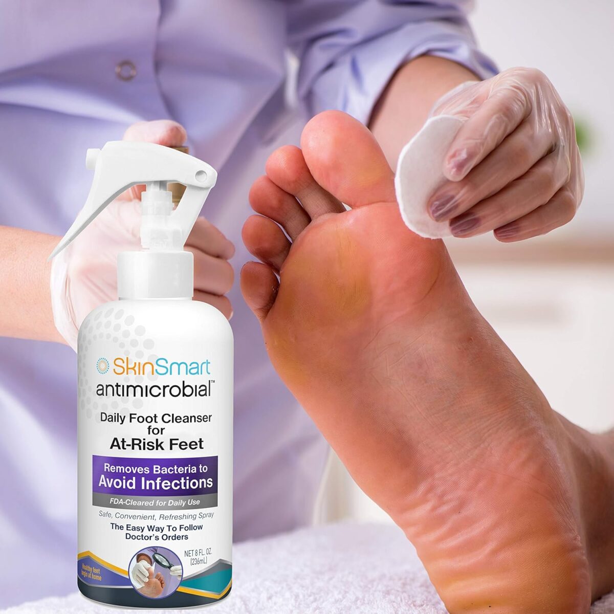 SkinSmart Daily Foot Cleanser for At-Risk Feet, Removes Bacteria to Help Avoid Infections, 8 ounce Spray - Image 3