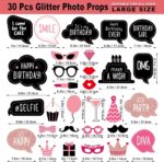 Birthday Photo Booth Props Kit - Happy Birthday Party Favors Supplies Bday Party Decoration Set with Real Glitter Cute Bday Designs for Women or Girls - Easy to Assemble 30 Pieces (Rose Gold) - Image 2