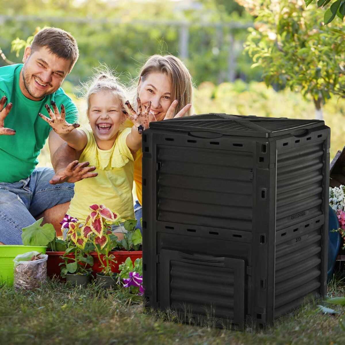 Outsunny Garden Compost Bin 80 Gallon Outdoor Large Capacity Composter Fast Create Fertile Soil Aerating Box, Easy Assembly, Black - Image 2