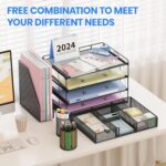 Desk Organizers and Accessories, Desk Accessories & Workspace Organizers for Office Supplies, File Organizer Desk Drawer Organizer with 2 Pen Holders, 4 Tier Paper Organizer for Desk(Black) - Image 4
