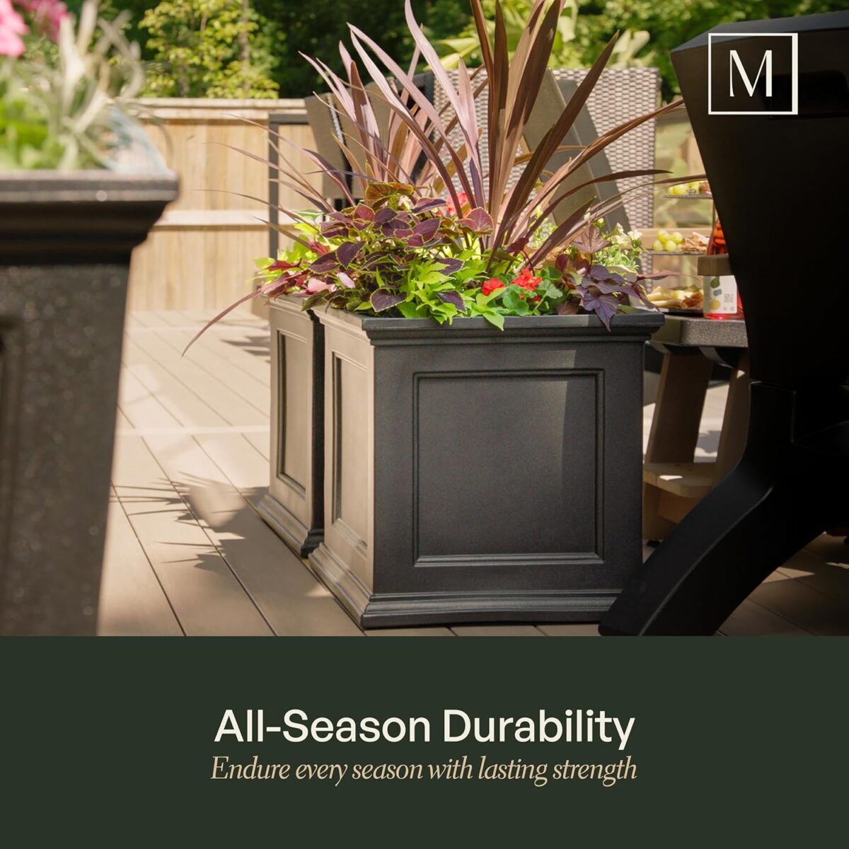 Mayne Fairfield 20-Inch Square Planter – Self-Watering, Weather-Resistant Planter for Flowers – Durable Outdoor Design for Patio, Porch, or Entryway - Image 4