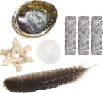 Sage Smudge Kit - White Sage Smudge Sticks - 4in ~ Abalone Shell 5-6in ~ 2in Tripod Stand ~ 9-12in Feather and White Sand - Image 4