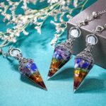 GEHECRST Natural 7 Chakra Healing Crystal Dowsing Pendulum Reiki Gemstone Chips Orgone Pendulum 6 Faceted Hexagonal Pointed Resin Spiritual Pendant for Divination, Wicca, Energy Balancing - Image 6
