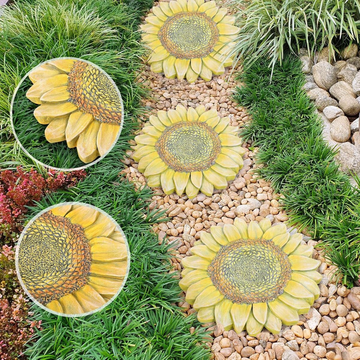 DAMEING Sunflower Stepping Stones Outdoor Garden Decoration, 2 Pack Paving Stones Kit for Outside Patio Landscape Yard Walkway Path, Anniversary Housewarming Birthday Gift, Indoor Decoation - Image 4