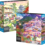 2-Pack of 1000-Piece Jigsaw Puzzles, Amalfi Coast & Japan Garden | Puzzles for Adults and Kids Ages 8+, Amazon Exclusive