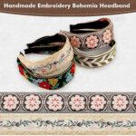 EBOOT 4 Pieces Boho Headband for Women Embroidery Wide Hair Band Bohemia Floral Knotted Wide Headbands Vintage Ethnic Style Girls Accessories(Classic Pattern) - Image 3